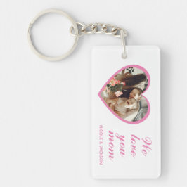 ピンクモダンハートワンフォトネーム母の日 キーホルダー