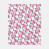 ピンクモダンハート水彩文字書道 フリースブランケット (正面)