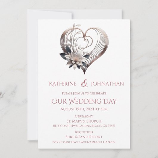 ピンクモダンハート結婚ズ 招待状 (正面)