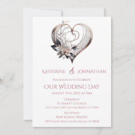 ピンクモダンハート結婚ズ 招待状