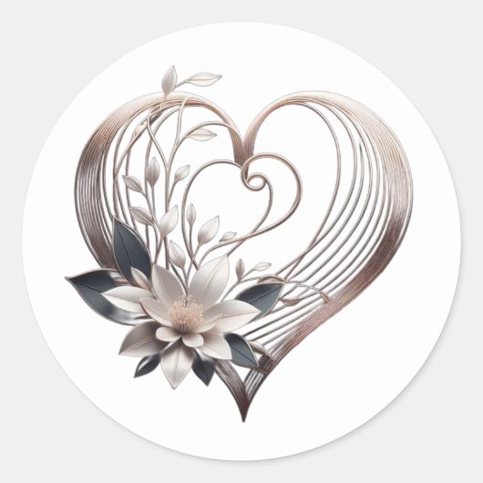 ピンクモダンハート ラウンドシール (正面)