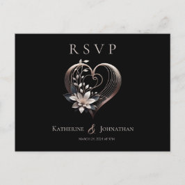 ピンクモダンハート-RSVP-結婚s- ポストカード