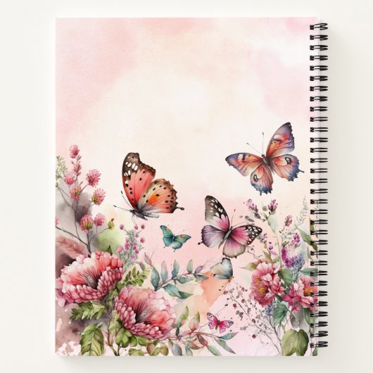 ピンクモダンバタフライワイルドフラワーファミリーレシピ ノートブック (裏面)