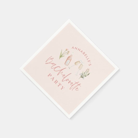 ピンクモダンバチェロレッテの野花のシャンパン スタンダードカクテルナプキン (角)