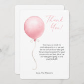 ピンクモダンバルーン赤ちゃんシャワーサンキューカード 招待状 (正面/裏面)