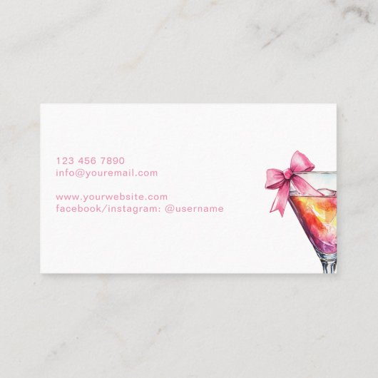 ピンクモダンバーテンダーカクテルボウバークラブイベント 名刺 (裏面)