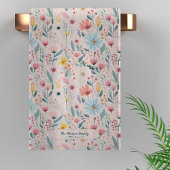 ピンクモダンパステルフローラの名パーソナライズされた称 バスタオルセット