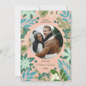 ピンクモダンパステルフローラメリークリスマスフォト シーズンカード (正面)