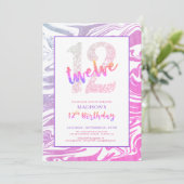 ピンクモダンパープルグリッター12誕生日 招待状 (スタンド正面)