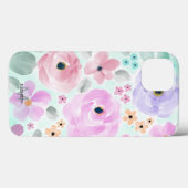 ピンクモダンパープルグリーンウォーターフローラアート Case-Mate iPhoneケース (裏面 (横))