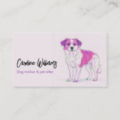 ピンクモダンパープルスケッチドッグウォーカーペットシッター 名刺 (正面)