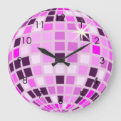 ピンクモダンパープルディスコボールスケッチホワイト ラージ壁時計 (正面)