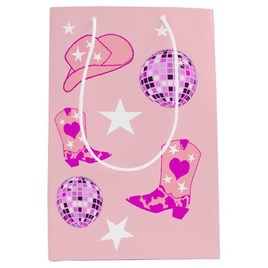 ピンクモダンパープルディスコボール女性のカーボーイハットブーツ ミディアムペーパーバッグ (正面)