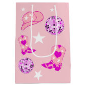 ピンクモダンパープルディスコボール女性のカーボーイハットブーツ ミディアムペーパーバッグ (裏面)