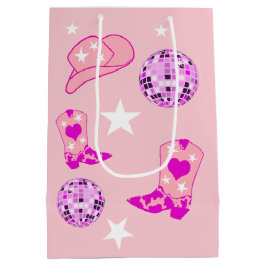 ピンクモダンパープルディスコボール女性のカーボーイハットブーツ ミディアムペーパーバッグ