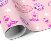 ピンクモダンパープルディスコボール女性のカーボーイハットブーツ ラッピングペーパー (ロールコーナー)