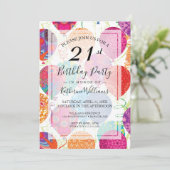 ピンクモダンパープルバルーン21歳の誕生日パーティー 招待状 (スタンド正面)