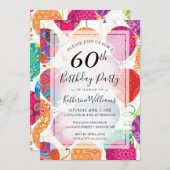 ピンクモダンパープルバルーン60th誕生日パーティー 招待状 (正面/裏面)