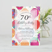 ピンクモダンパープルバルーン70th誕生日パーティー 招待状 (スタンド正面)