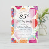 ピンクモダンパープルバルーン85th誕生日パーティー 招待状 (スタンド正面)