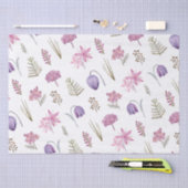 ピンクモダンパープルフローラベビーシャワー誕生日 薄葉紙 (クラフト)