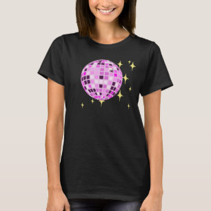 ピンクモダンパープルレトロディスコボールブラック Tシャツ
