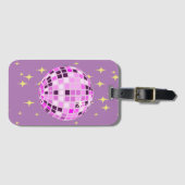 ピンクモダンパープルレトロディスコボール ラゲッジタグ (正面横)
