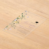 ピンクモダンパープルワイルドフラワー卒業パーティー アクリル招待状 (レイダウン)