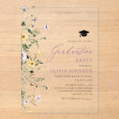 ピンクモダンパープルワイルドフラワー卒業パーティー アクリル招待状 (正面)