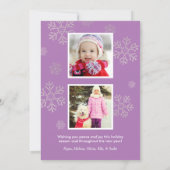 ピンクモダンパープル平和と喜びスノーフレーク写真 シーズンカード (裏面)