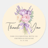 ピンクモダンパープル牡丹フラワーブーケ ラウンドシール (正面)