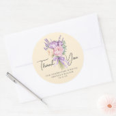 ピンクモダンパープル牡丹フラワーブーケ ラウンドシール (封筒)