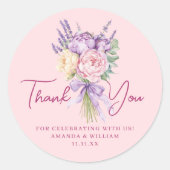 ピンクモダンパープル牡丹フラワーブーケ ラウンドシール (正面)
