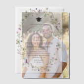 ピンクモダンパープル野花卒業式 ベラム紙招待状 (オフセット (カップル))