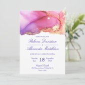 ピンクモダンパープル金ゴールドウォーター結婚カラー 招待状 (スタンド正面)