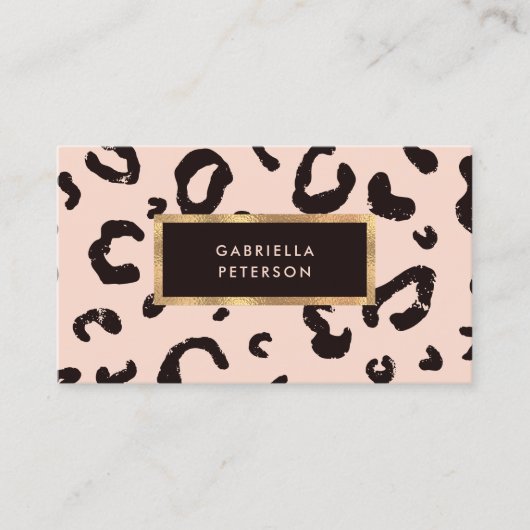 ピンクモダンヒョウと金ゴールドフレーム 名刺 (正面)