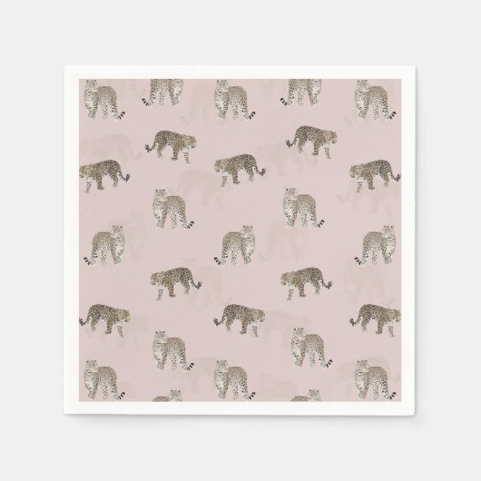 ピンクモダンヒョウのジャングル動物 スタンダードカクテルナプキン (正面)