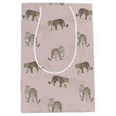 ピンクモダンヒョウのジャングル動物 ミディアムペーパーバッグ (正面)