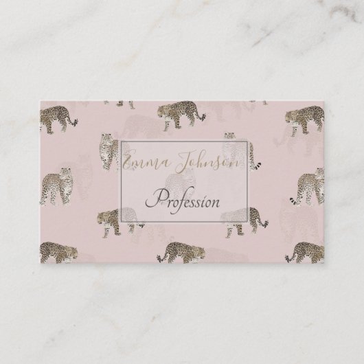 ピンクモダンヒョウのジャングル動物 名刺 (正面)