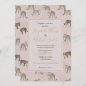 ピンクモダンヒョウのジャングル動物 招待状 (正面/裏面)