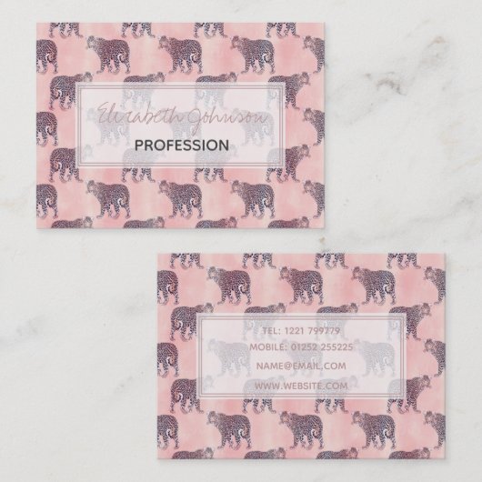 ピンクモダンヒョウの動物の柄 名刺 (正面/裏面)