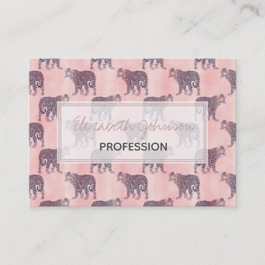 ピンクモダンヒョウの動物の柄 名刺 (正面)