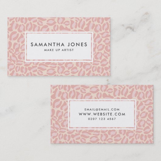 ピンクモダンヒョウ柄メイクアップアーティスト 名刺 (正面/裏面)