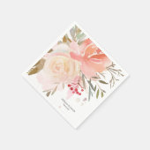 ピンクモダンピーチフローラ結婚のナプキン スタンダードカクテルナプキン (角)