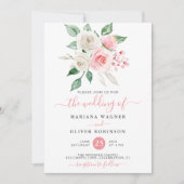 ピンクモダンピーチホワイトウォーターフローラ結婚ズ 招待状 (正面)