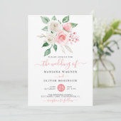 ピンクモダンピーチホワイトウォーターフローラ結婚ズ 招待状 (スタンド正面)