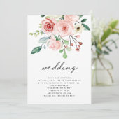 ピンクモダンピーチ花模様QRコード結婚ズ 招待状 (スタンド正面)