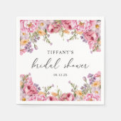 ピンクモダンピーニーフローラブライダルシャワー スタンダードカクテルナプキン (正面)