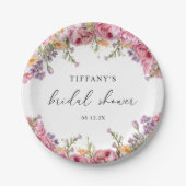 ピンクモダンピーニーフローラブライダルシャワー ペーパープレート (正面)