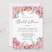 ピンクモダンピーニーフローラブライダルシャワー 招待状 (正面)